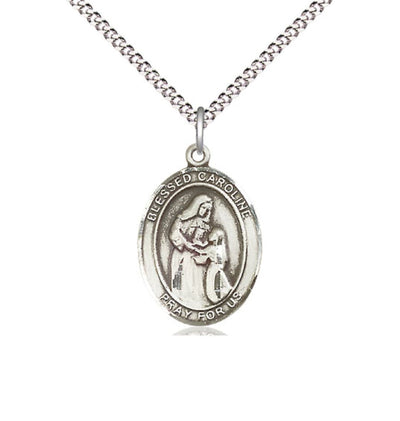 Sterling Silver Blessed Caroline Gerhardinger Pendant on a Light Rhodium Light Curb Chain, Bliss Manufacturing
