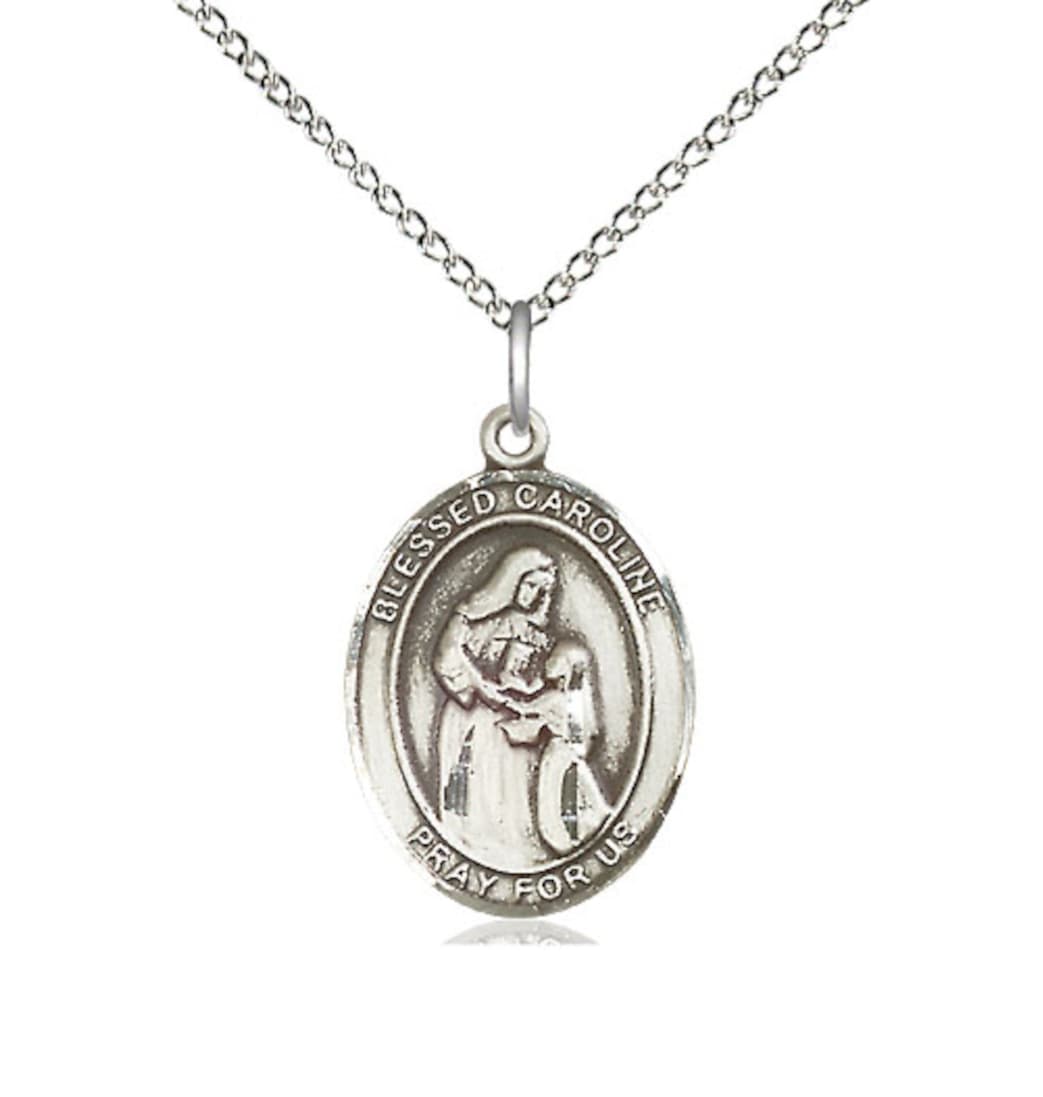 Bliss Sterling Silver Blessed Caroline Gerhardinger Pendant on a Sterling Silver Light Curb Chain,