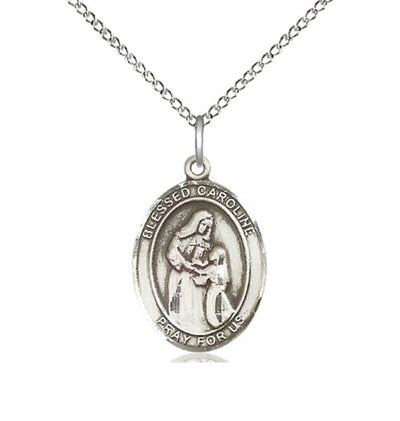 Sterling Silver Blessed Caroline Gerhardinger Pendant on a Sterling Silver Light Curb Chain, Bliss Manufacturing