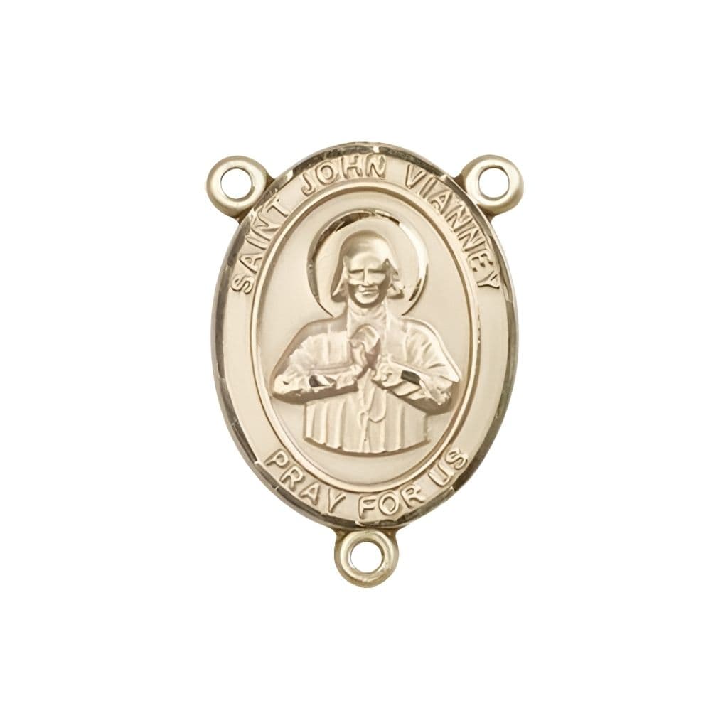 Bliss St. John Vianney Engravable Rosary Centerpiece in Gold,