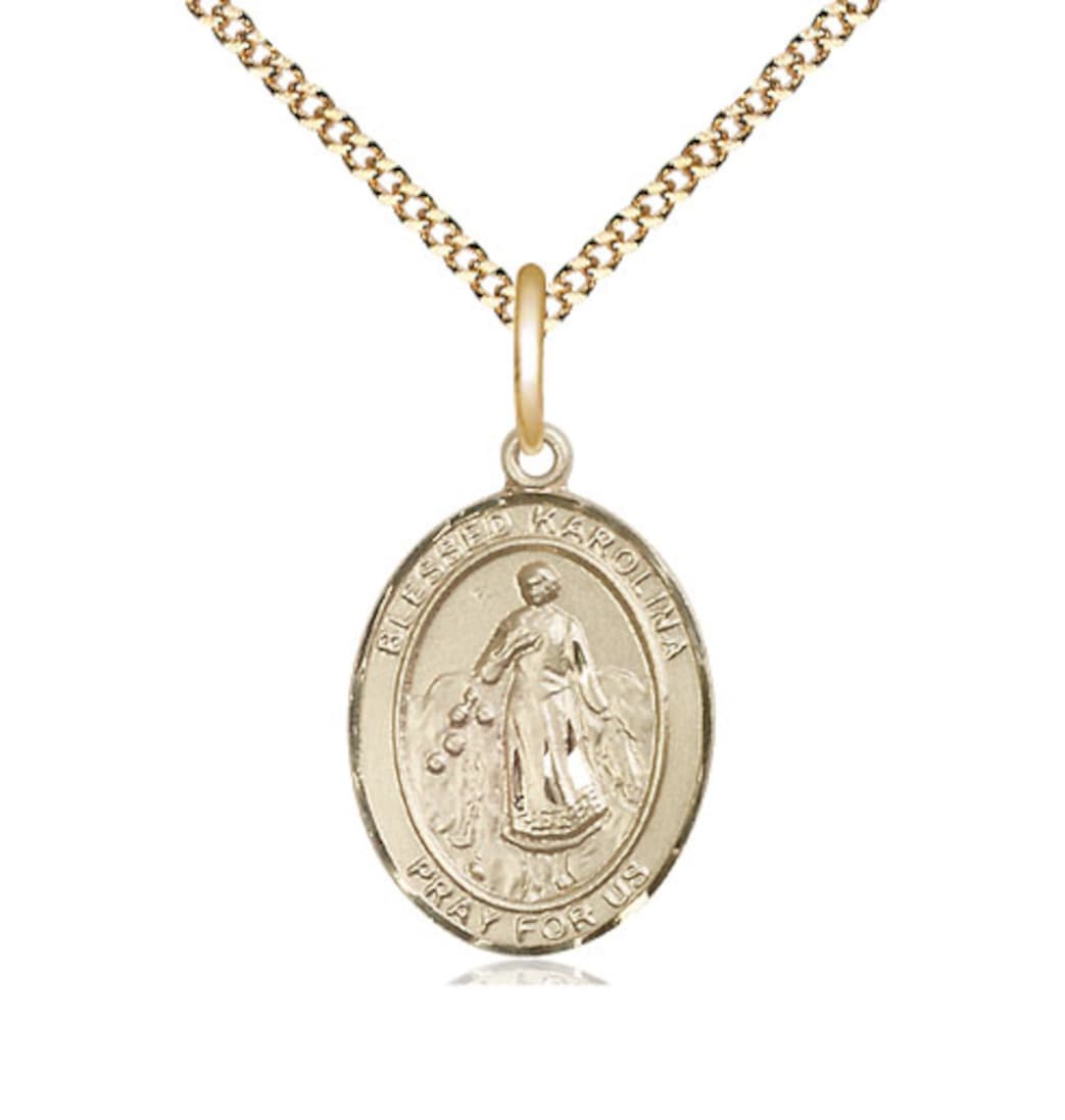 Bliss Gold Filled Blessed Blessed Karolina Kozkowna Pendant on a Gold Plate Light Curb Chain,