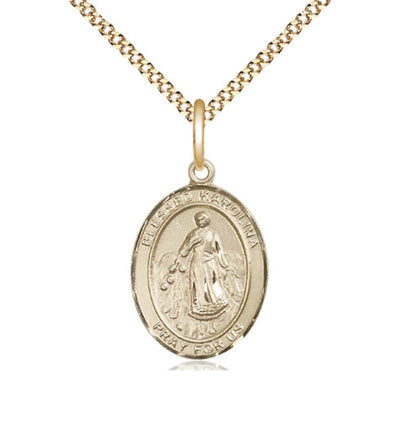 Gold Filled Blessed Blessed Karolina Kozkowna Pendant on a Gold Plate Light Curb Chain, Bliss Manufacturing