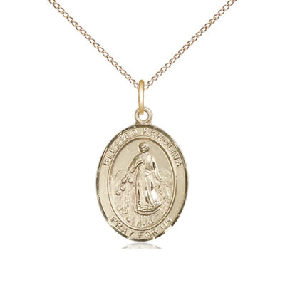 14kt Gold Filled Blessed Karolina Kozkowna Pendant on a Gold Filled Light Curb Chain, Bliss Manufacturing
