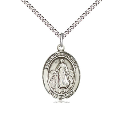 Sterling Silver Blessed Karolina Kozkowna Pendant on a Light Rhodium Light Curb Chain, Bliss Manufacturing
