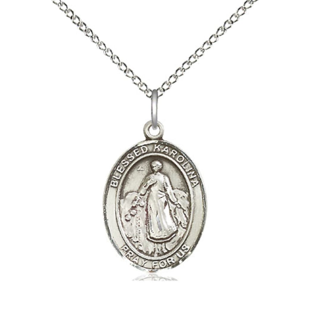 Bliss Sterling Silver Blessed Karolina Kozkowna Pendant on a Sterling Silver Light Curb Chain,