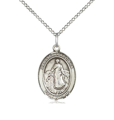 Sterling Silver Blessed Karolina Kozkowna Pendant on a Sterling Silver Light Curb Chain, Bliss Manufacturing