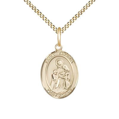 St. Angela Merici 14kt Gold-filled Oval Medal Pendant with Gold-plated Chain, Measures 3/4-inch tall by 1/2-inch wide, Bliss Manufacturing