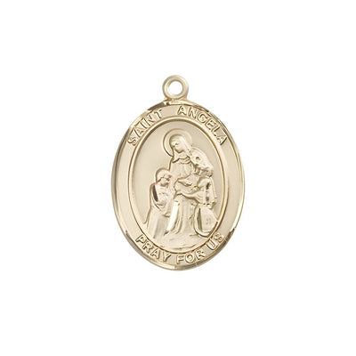 St. Angela Merici 14kt Gold Oval Medal Pendant, Measures 3/4-inch tall by 1/2-inch wide, Bliss Manufacturing