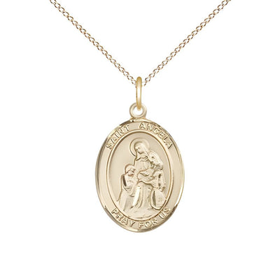 St. Angela Merici 14kt Gold Oval Medal Pendant with 14kt Gold Chain, Measures 3/4-inch tall by 1/2-inch wide, Bliss Manufacturing
