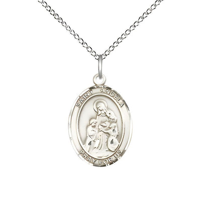 St. Angela Merici Sterling Silver Oval Medal Pendant with Sterling Chain, Measures 3/4-inch tall by 1/2-inch wide, Bliss Manufacturing