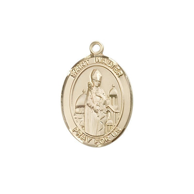 St. Walter of Pontnoise 14kt Gold Oval Medal Pendant, Measures 3/4-inch tall by 1/2-inch wide, Bliss Manufacturing