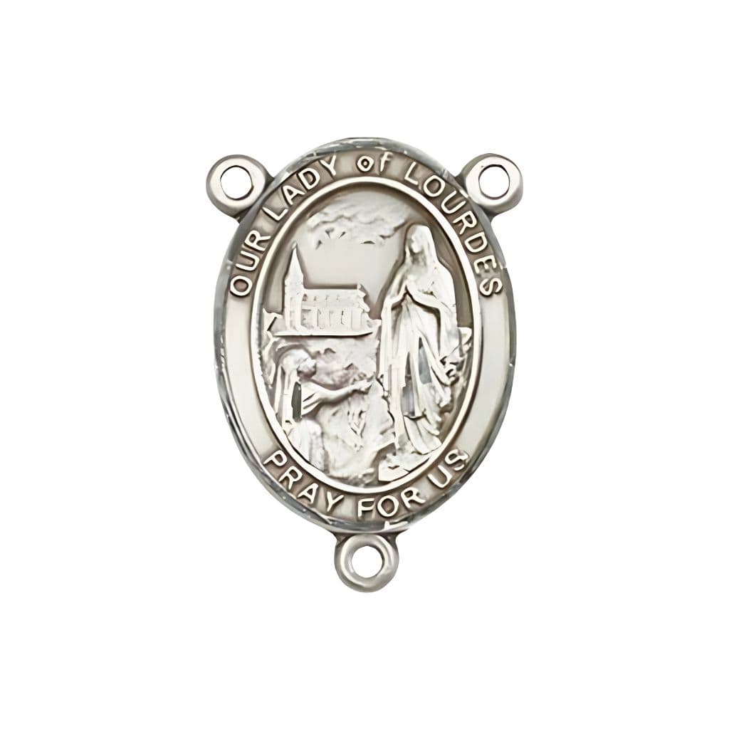 Bliss Our Lady of Lourdes Engravable Rosary Centerpiece in Silver,
