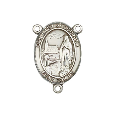 Our Lady of Lourdes Engravable Rosary Centerpiece in Silver, Bliss Manufacturing