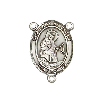 Our Lady of Mercy Engravable Center Rosary Part, pewter / sterling silver / gold-filled, Bliss Manufacturing