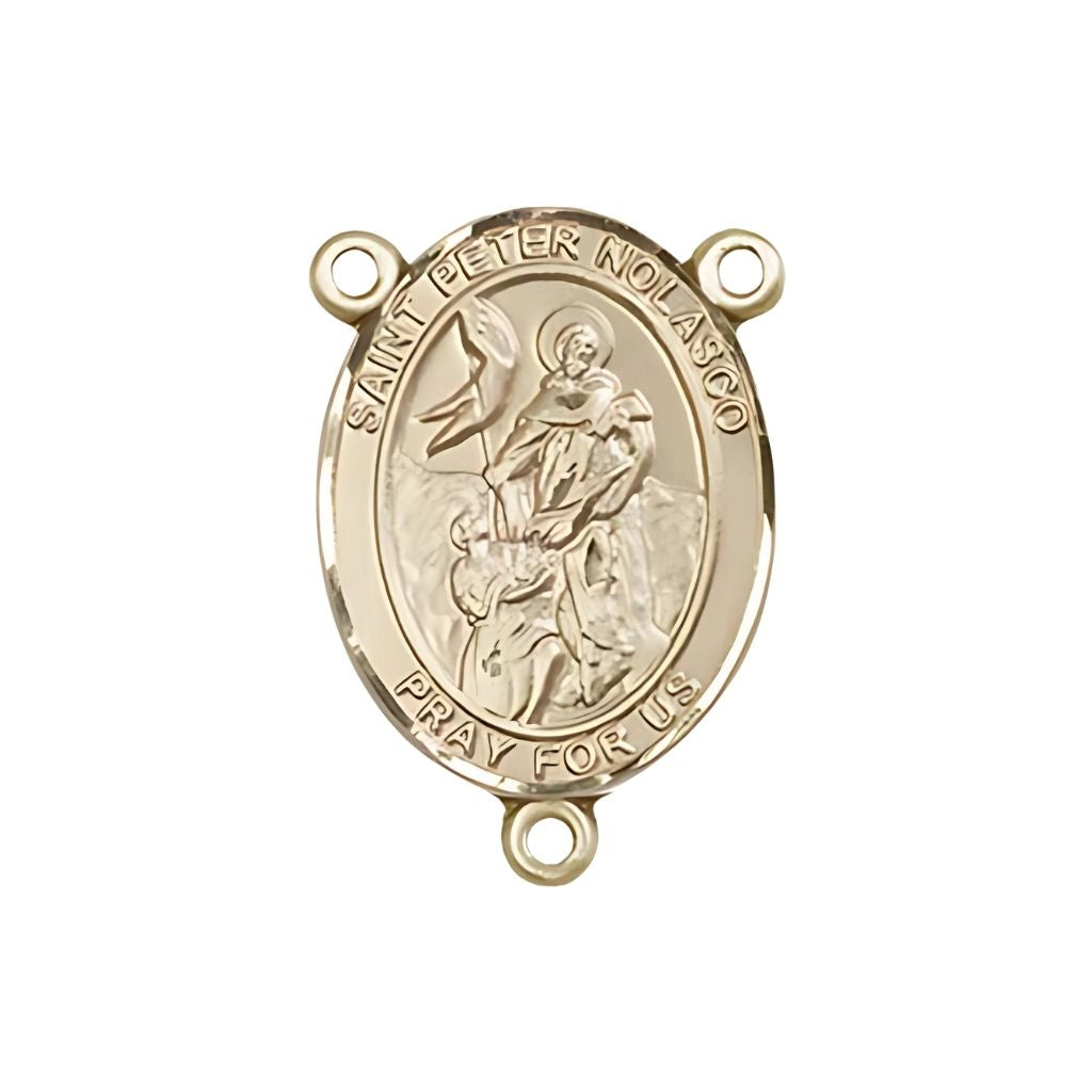 Bliss St. Peter Nolasco Engravable Gold Rosary Centerpiece, Measures 3/4-inch tall by 1/2-inch wide
