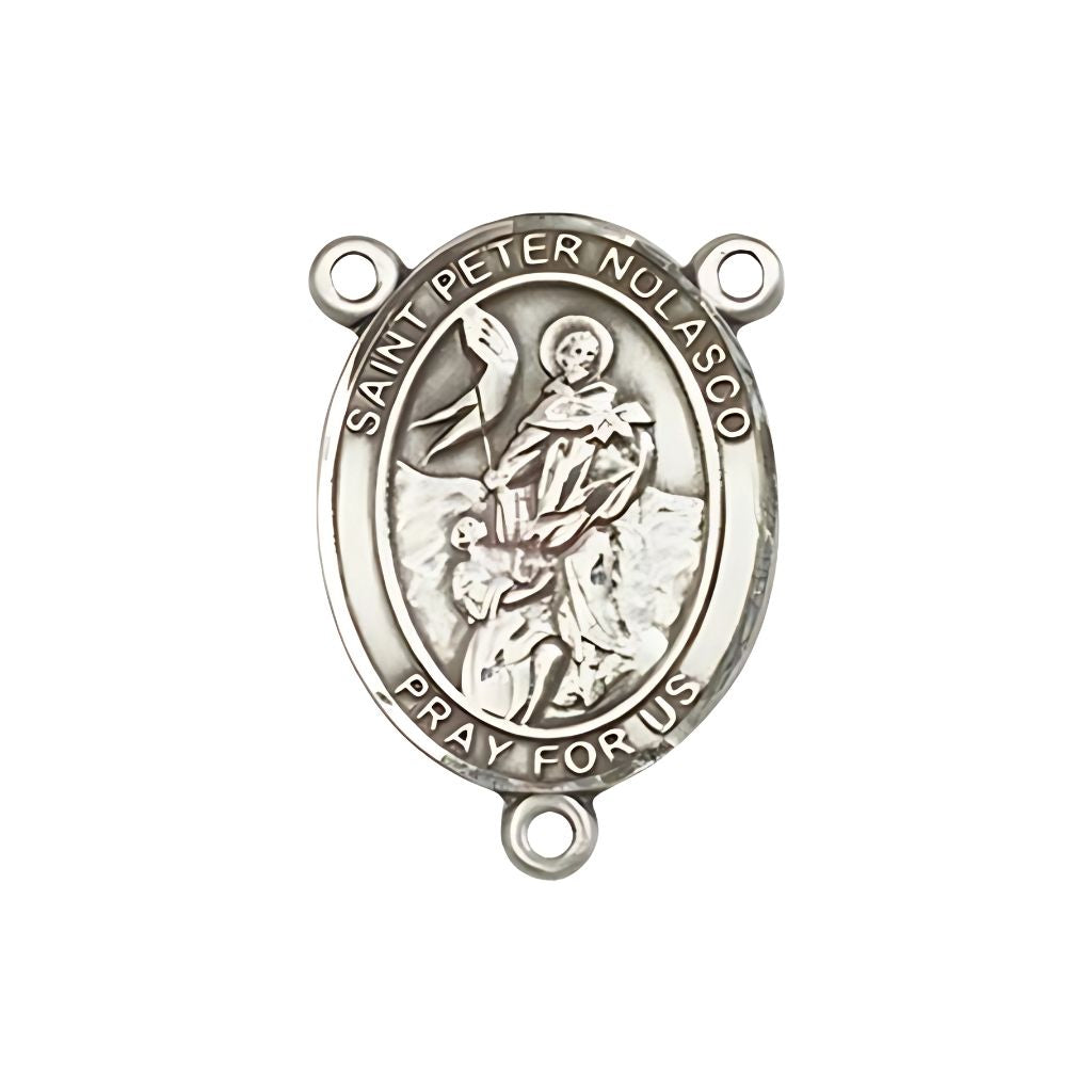 Bliss St. Peter Nolasco Engravable Silver Rosary Centerpiece, Measures 3/4-inch tall by 1/2-inch wide