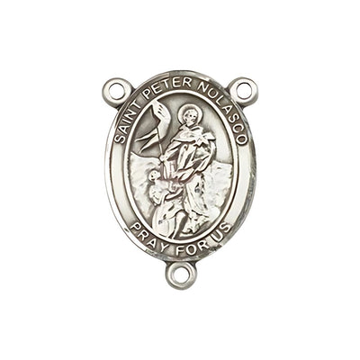 St. Peter Nolasco Engravable Silver Rosary Centerpiece, Measures 3/4-inch tall by 1/2-inch wide, Bliss Manufacturing