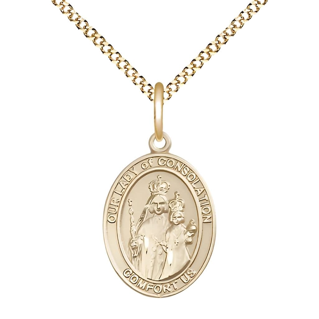 Our Lady of Consolation Gold-filled Engravable Medal Necklace with Gold-plated Chain, 3/4-inch,