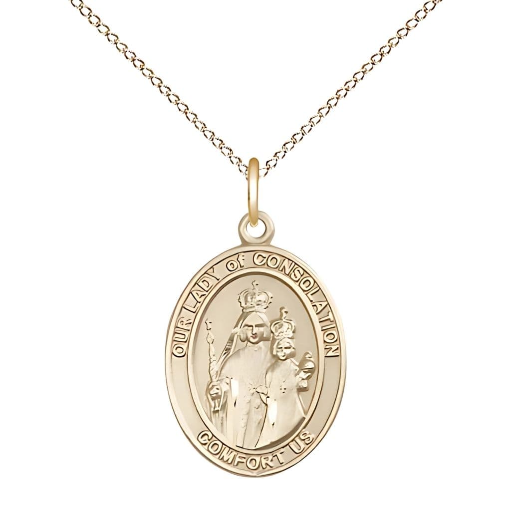 Bliss Our Lady of Consolation 14kt Gold Medal with 14kt Gold Chain, 3/4-inch,