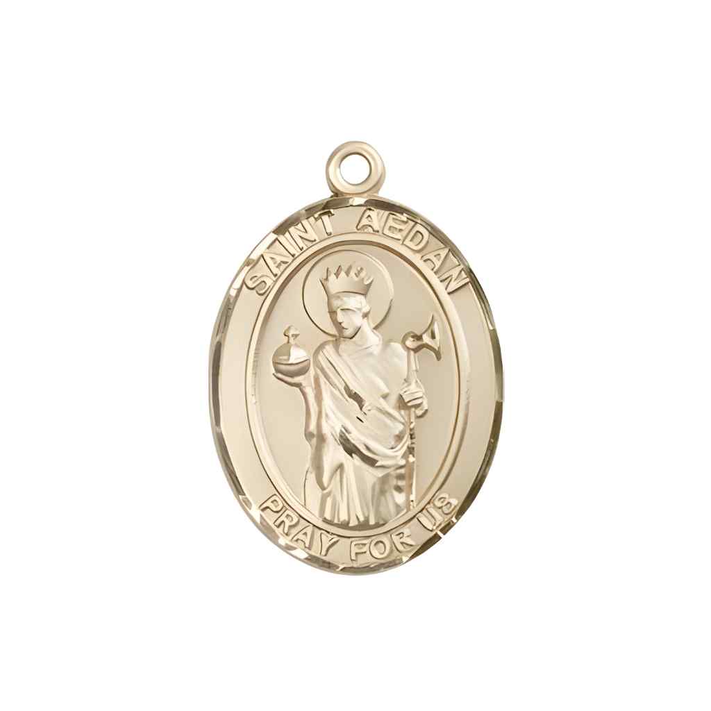 Medium Saint Aedan of Ferns 14kt Gold Oval Medal Pendant comes with Deluxe Gift Box | Bliss Manufacturing