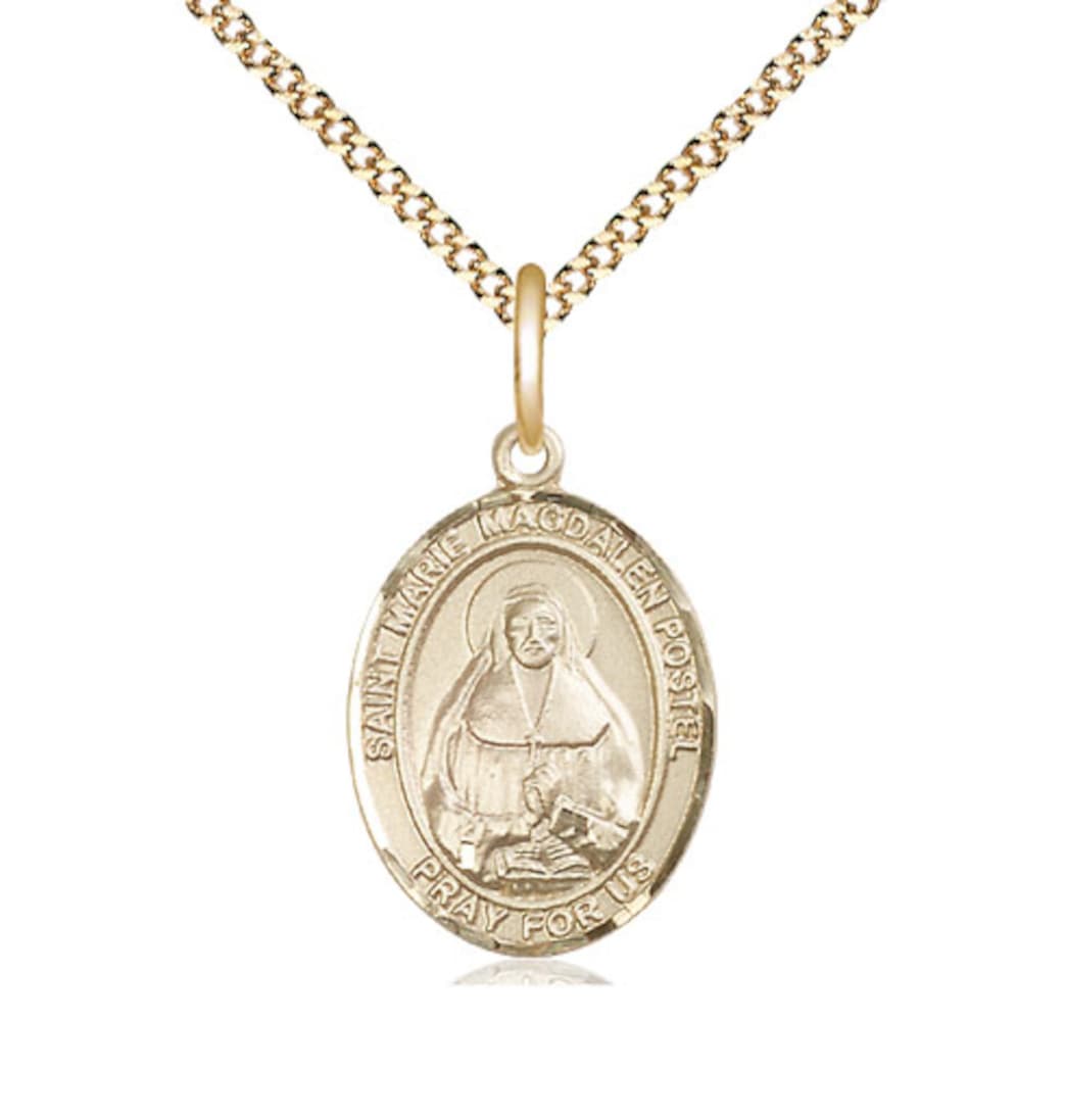 Bliss Gold Filled St. Marie Magdalen Postel on a 18 inch Gold Plate Light Curb Chain,