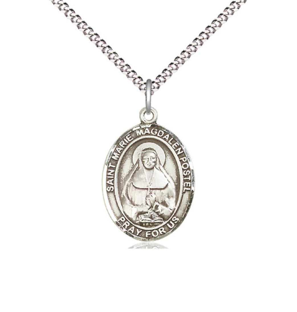 Bliss Bliss St Marie Magdalen Postel Pewter Oval Engravable Medium Medal Necklace,