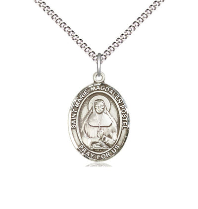 St Marie Magdalen Postel Pewter Oval Engravable Medium Medal Necklace, Bliss Manufacturing
