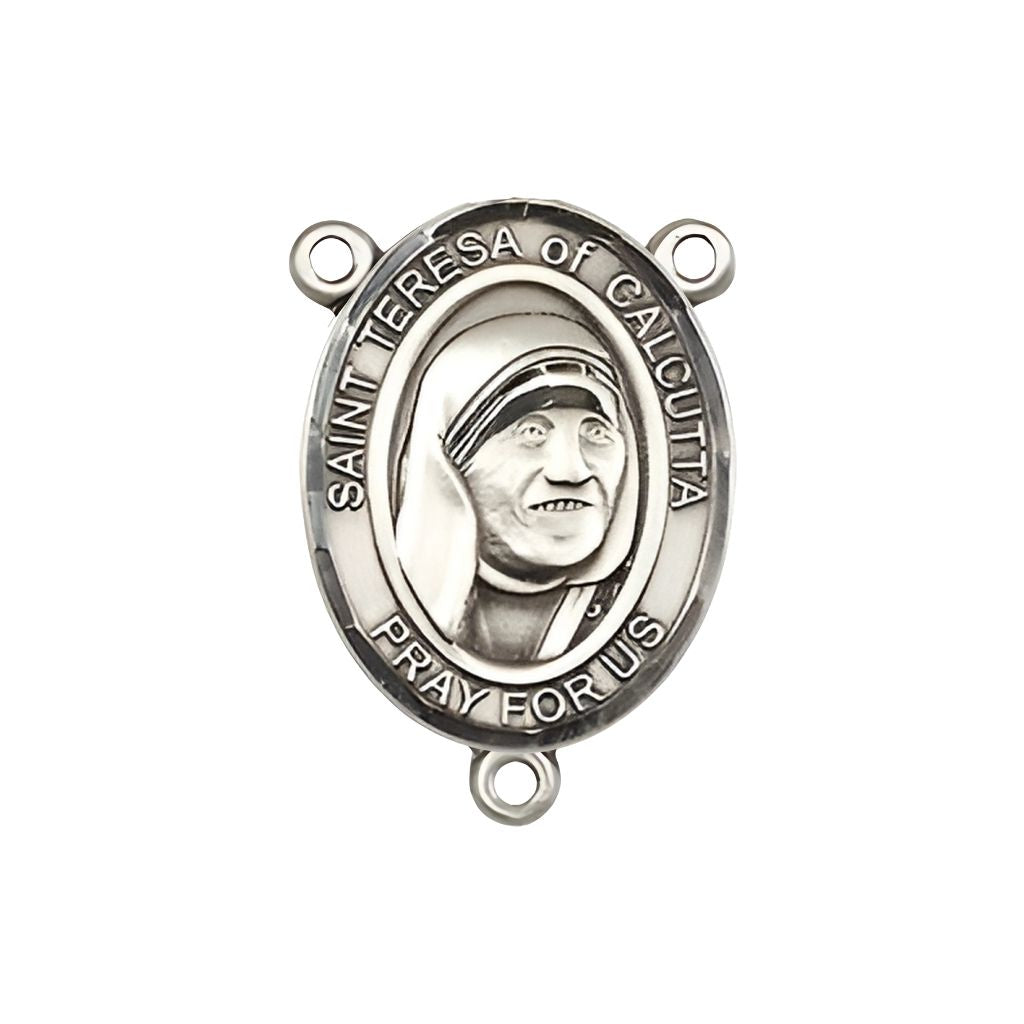Bliss St. Teresa of Calcutta Engravable Sterling Silver Rosary Centerpiece, Measures 3/4-inch tall by 1/2-inch wide