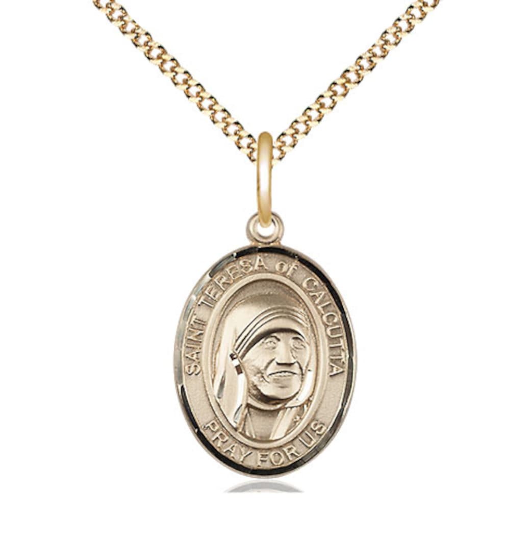 Bliss St Teresa of Calcutta Gold-filled Oval Medium Medal Necklace with Plated Chain,