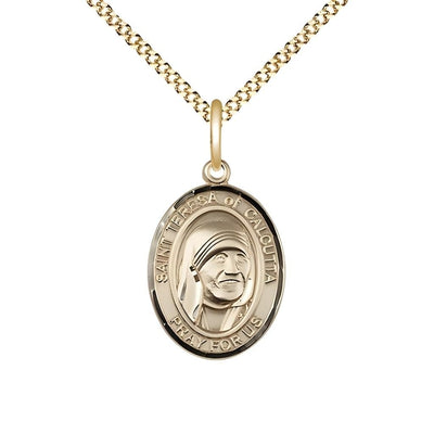 St Teresa of Calcutta Gold-filled Oval Medium Medal Necklace with Plated Chain, Measures 3/4-inch tall by 1/2-inch wide, Bliss Manufacturing