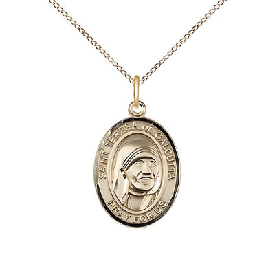 St Teresa of Calcutta Gold-filled Oval Medium Medal Necklace with Gold-filled Chain, Measures 3/4-inch tall by 1/2-inch wide, Bliss Manufacturing