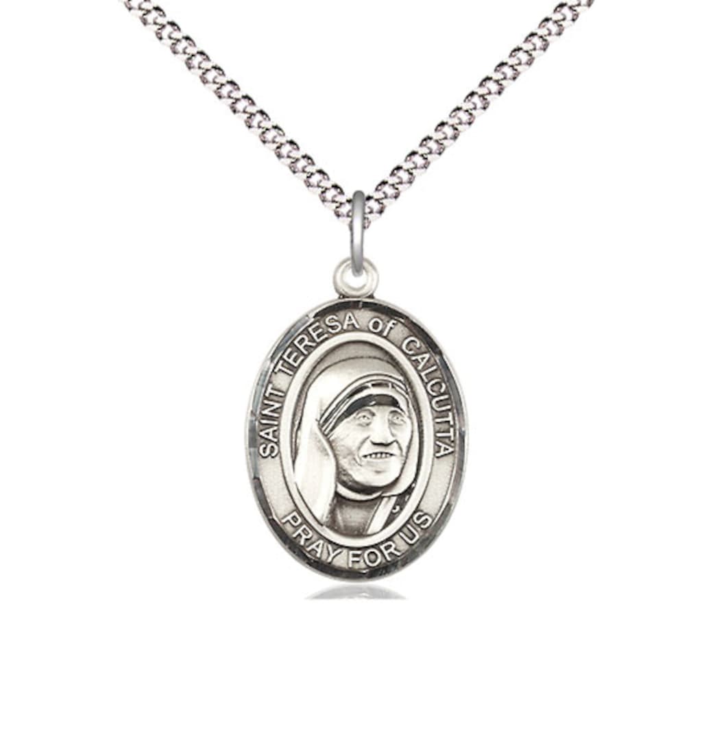 Bliss St Teresa of Calcutta Pewter Oval Medal Necklace