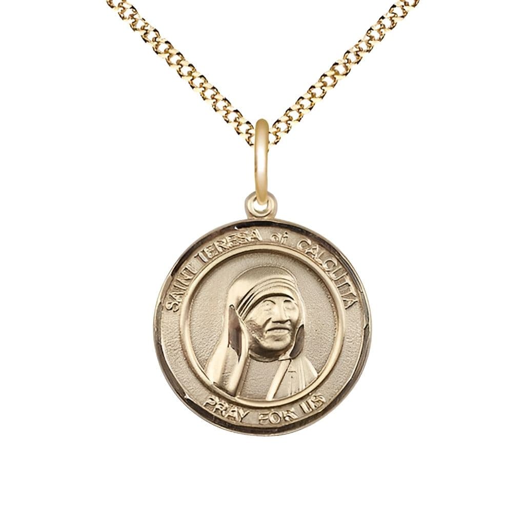 Bliss St. Teresa of Calcutta Gold-filled Round Medal with Gold-plated Chain, 3/4-inch tall by 5/8 - inch wide
