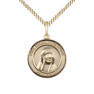 St. Teresa of Calcutta Gold-filled Round Medal with Gold-plated Chain, 3/4-inch tall by 5/8 - inch wide, Bliss Manufacturing