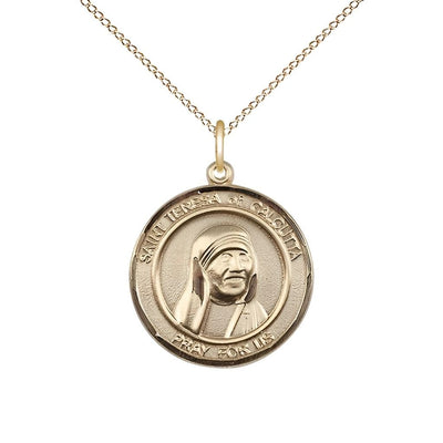 St. Teresa of Calcutta Gold-filled Round Medal with Gold-filled Chain, 3/4-inch tall by 5/8 - inch wide, Bliss Manufacturing