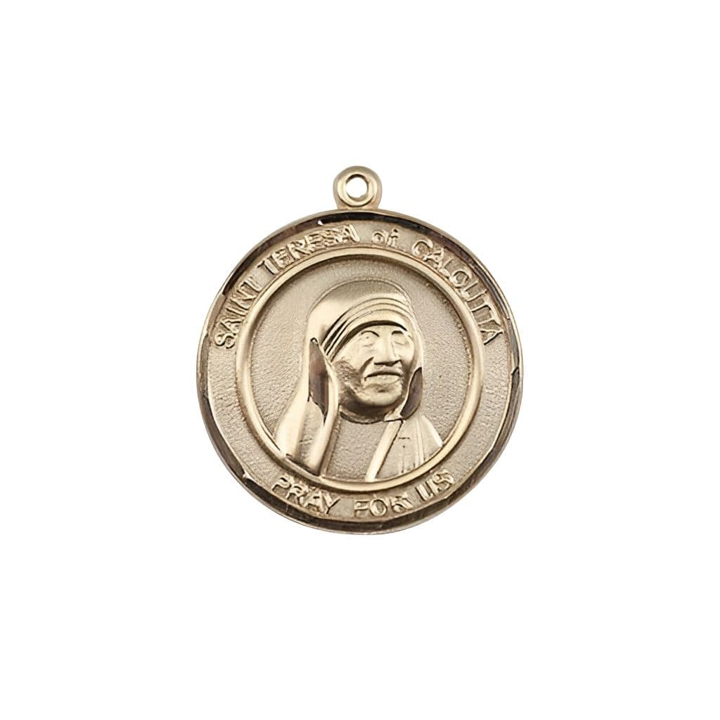St. Teresa of Calcutta 14kt Gold Round Medal by Bliss Manufacturing, 3/4-inch tall by 5/8 - inch wide