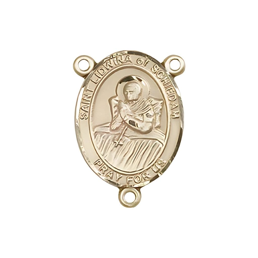 Bliss St. Lidwina of Schiedam Engravable Rosary Centerpiece in Gold, 34-inch,