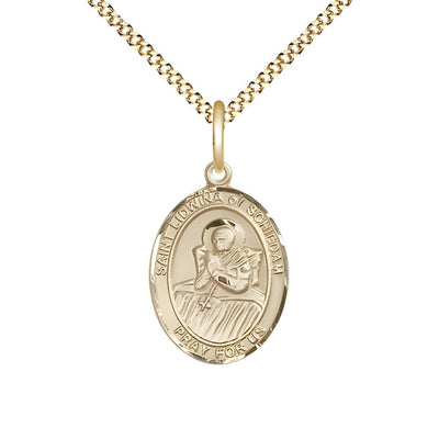 St. Lidwina of Schiedam 14kt Gold-filled Oval Medal Pendant with Gold-plated Chain, Measures 3/4-inch tall by 1/2-inch wide, Bliss Manufacturing