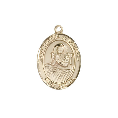 St. Lidwina of Schiedam 14kt Gold Oval Medal Pendant, Measures 3/4-inch tall by 1/2-inch wide, Bliss Manufacturing