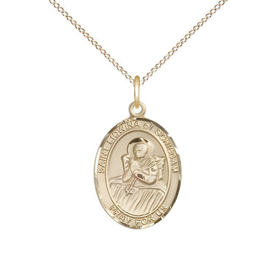 St. Lidwina of Schiedam 14kt Gold Oval Medal Pendant with 14kt Gold Chain, Measures 3/4-inch tall by 1/2-inch wide, Bliss Manufacturing
