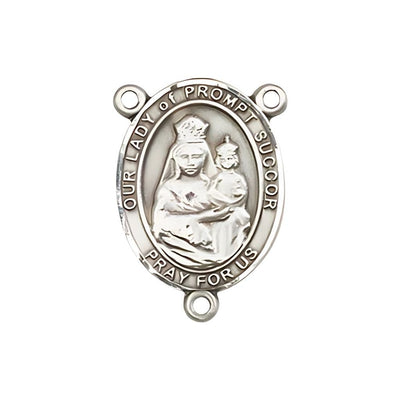 Our Lady of Prompt Succor Engravable Center Rosary Part, pewter / sterling silver / gold-filled, Bliss Manufacturing
