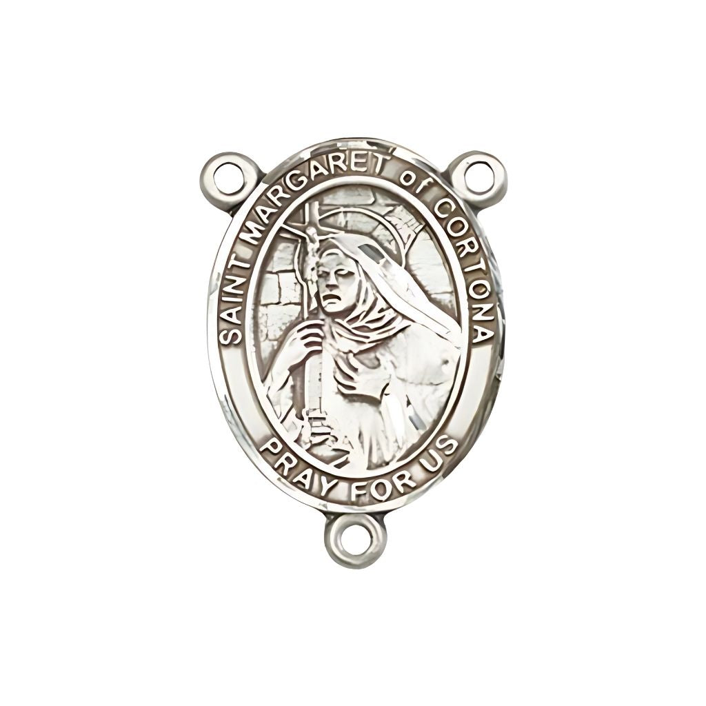 Bliss St. Margaret of Cortona Engravable Silver Rosary Centerpiece, 3/4-inch