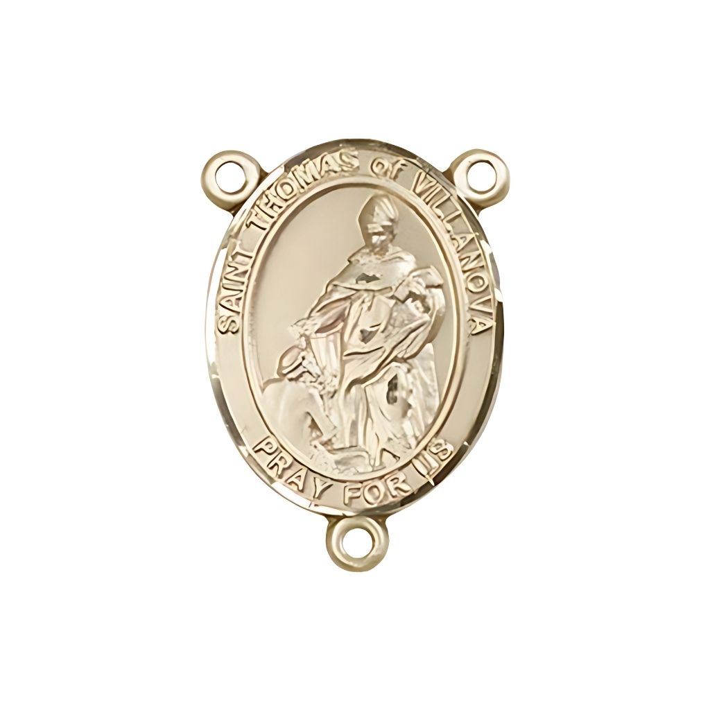 Bliss St. Thomas of Villanova Engravable Gold Rosary Centerpiece, Measures 3/4-inch tall by 1/2-inch wide