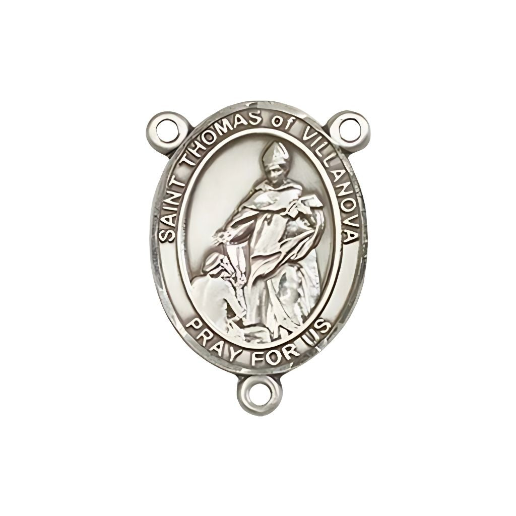Bliss St. Thomas of Villanova Engravable Silver Rosary Centerpiece, Measures 3/4-inch tall by 1/2-inch wide