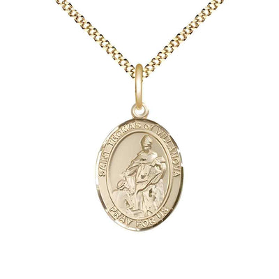 Medium 14kt Gold Filled St Thomas of Villanova Pendant on a 18 inch Gold Plate Heavy Curb Chain, Bliss Manufacturing