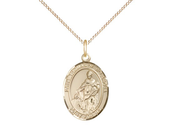 Bliss Medium 14kt Gold Filled St Thomas of Villanova Pendant on a 18 inch Gold Filled Light Curb Chain,