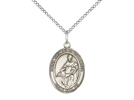 Bliss Medium Sterling Silver St Thomas of Villanova Pendant on a 18 inch Sterling Silver Light Curb Chain,