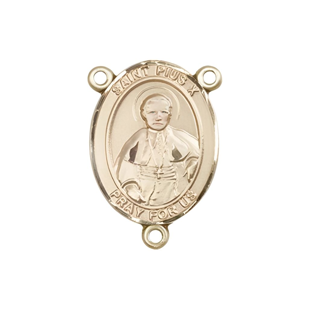 Bliss St. Pius X Engravable Rosary Gold Centerpiece, Measures 3/4-inch tall by 1/2-inch wide