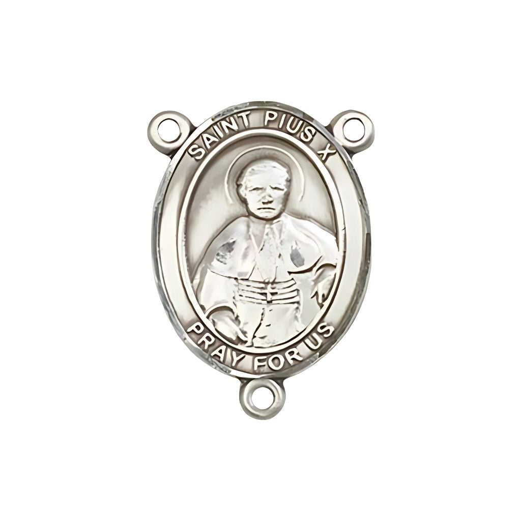Bliss St. Pius X Engravable Rosary Silver Centerpiece, Measures 3/4-inch tall by 1/2-inch wide