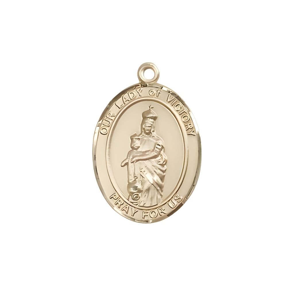 Bliss 14kt Gold Our Lady of Victory Oval Medal, 3/4" tall x 1/2" wide